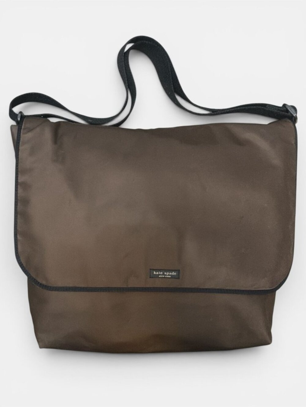 VTG Kate Spade New York Messenger Bag Brown Nylon Crossbody Laptop School Tote - Picture 3 of 10